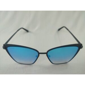 DIFF Eyewear Becky Sunglasses Matte Black Blue Mirror Flash Cat Eye Oversized